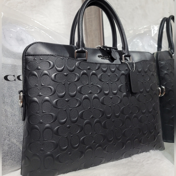 NWT COACH RARE SIGNATURE LEATHER DESIGNER BUSINESS BAG laptop computer Atache - Picture 1 of 14